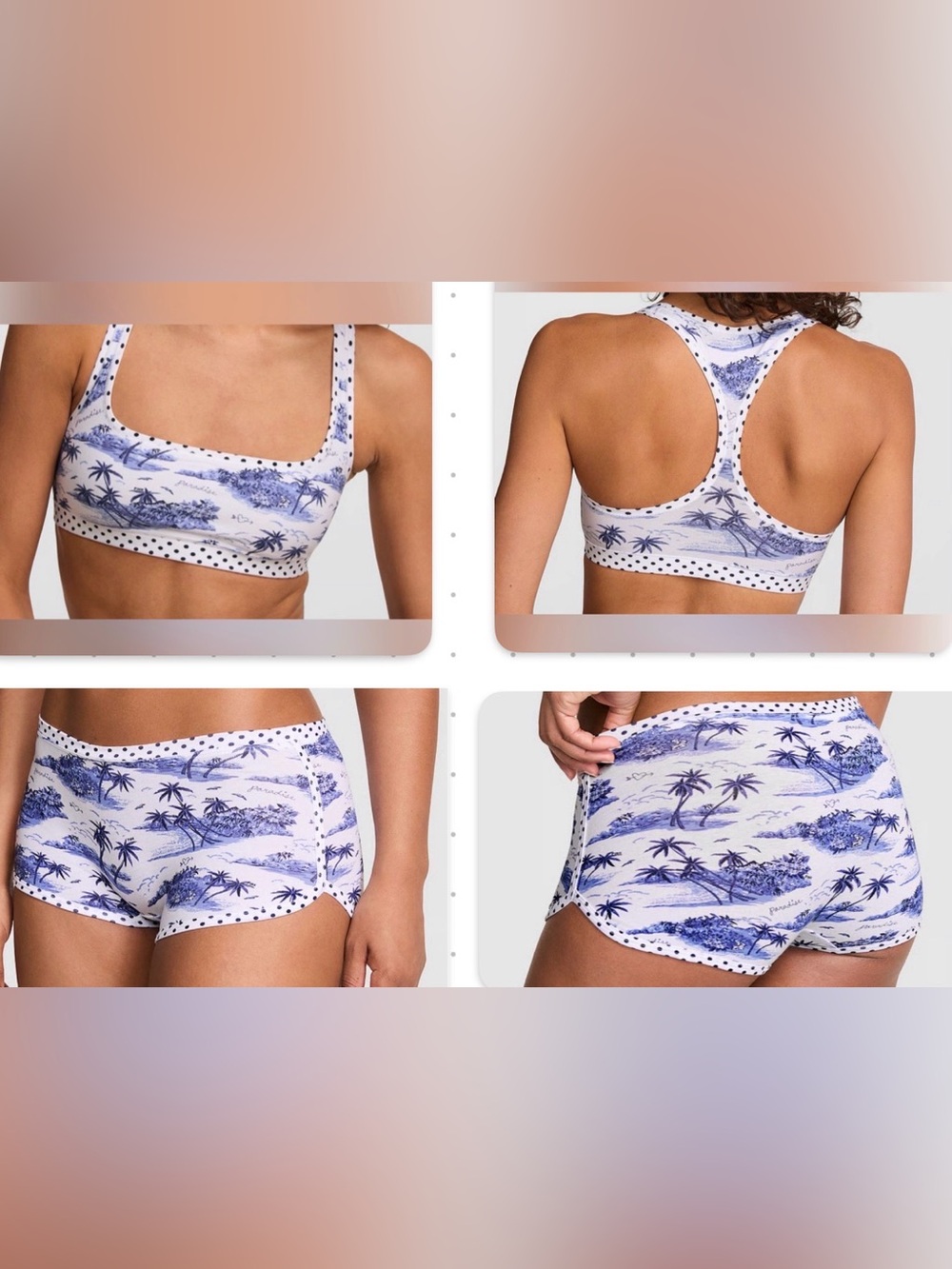 Pink Victoria’s Secret Racerback Bralette & Dorm shorts / Boyshorts palm trees
